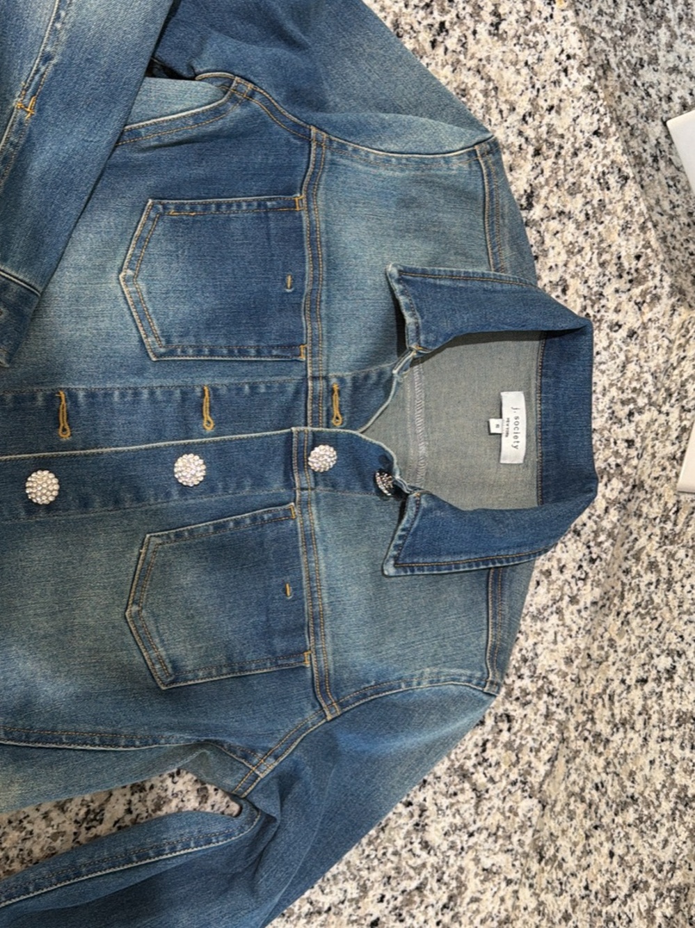 Denim Jacket in Medium Blue with Embellished Buttons